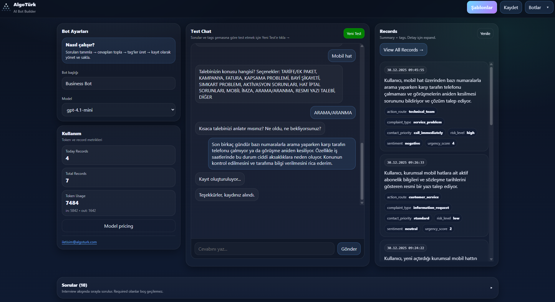 Bot Builder: akış kurulumu ve test