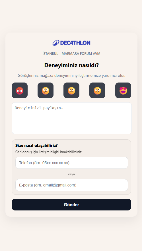 QR okutulunca açılan müşteri formu
